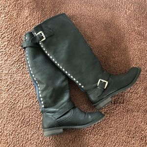 Below-the-knee faux-leather combat boots